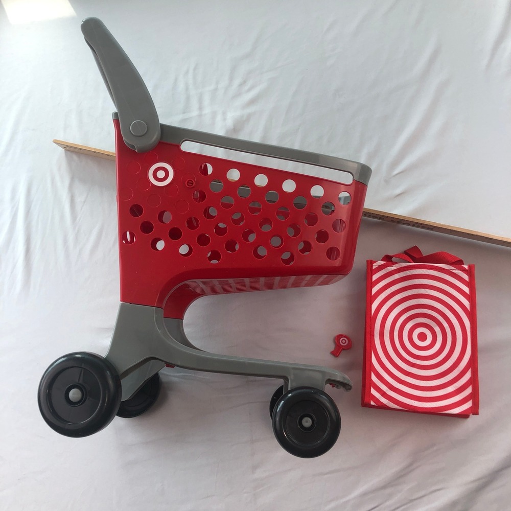 Target Toy Shopping Cart Kids Pretend Play Set Red Grey with Reusable Bag Key
